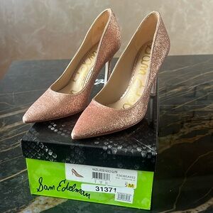 Sam Edelman Hazel Stiletto Dress Pointy Toe Pump ROSE GOLD Glitter Pumps